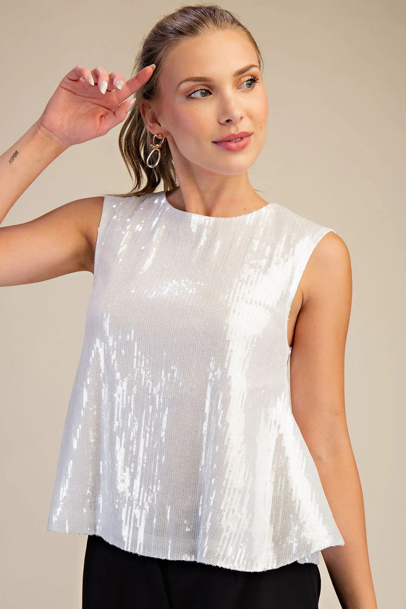 Round Neck Sequence Peplum Top