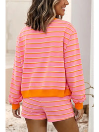 Color Block Trim Pullover Pocketed Shorts 2pcs Set