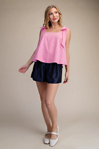 Scoop Neck Bow Shoulder Top