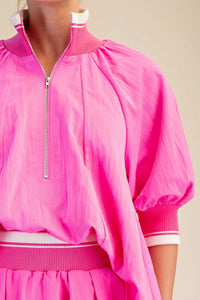 Mock Neck Band Puff Sleeve Blouse