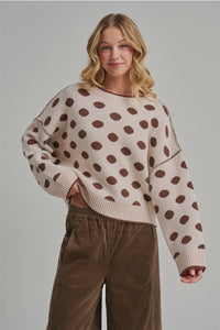 Loose Fit Polka Dot Fall Sweater Top