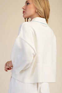 Collar With Contrast Trim Loose Fit Dropped Shoulder Sweater