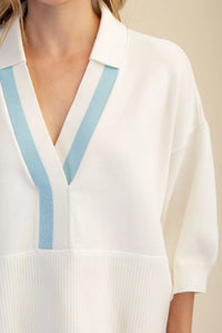 Collar With Contrast Trim Loose Fit Dropped Shoulder Sweater