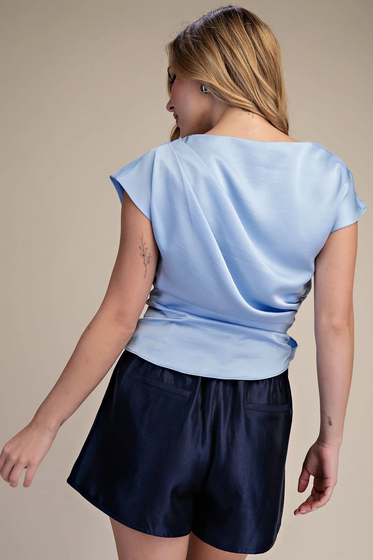 Boat Neck Waist Tie Blouse