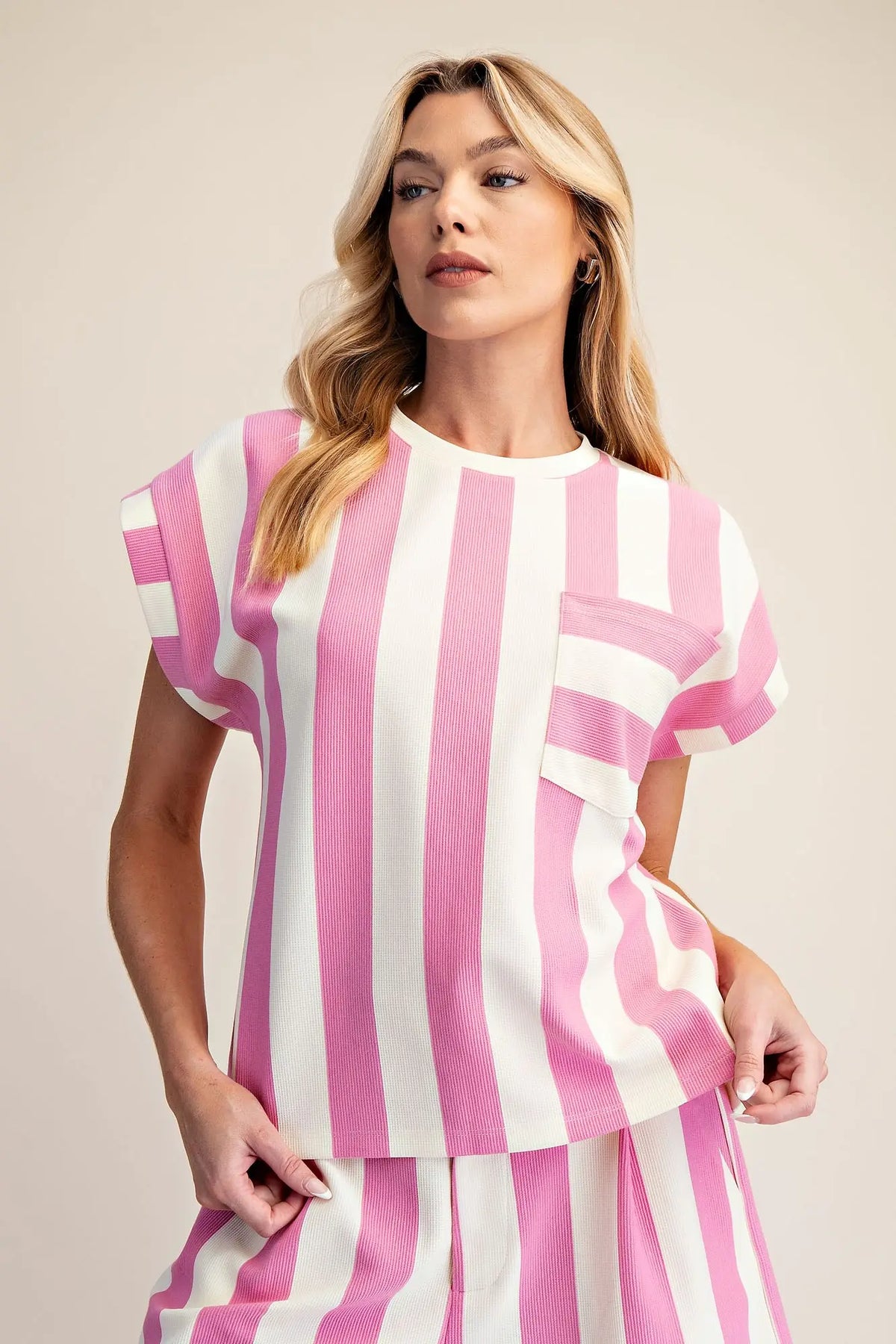 Round Neck Pocket Stripe Top