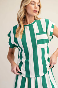 Round Neck Pocket Stripe Top