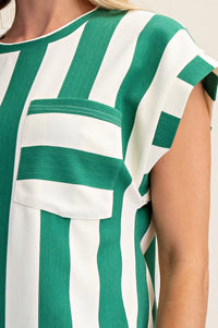 Round Neck Pocket Stripe Top