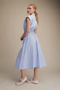 V-Neck Front Zip Waist Smocked Midi Dress