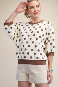 Round Neck Bubble Sleeve Polka Dot Sweatshirt