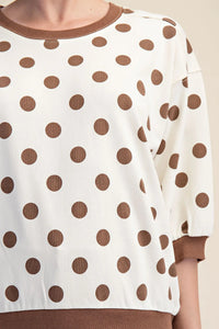 Round Neck Bubble Sleeve Polka Dot Sweatshirt