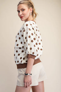 Round Neck Bubble Sleeve Polka Dot Sweatshirt