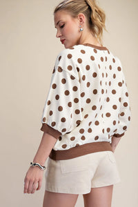 Round Neck Bubble Sleeve Polka Dot Sweatshirt