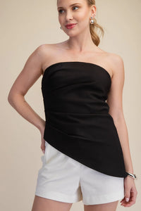 Ruched Asymmetric Strapless Bandeau Top