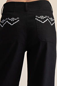 Embroidery Lace Trim Wide-Leg Pants