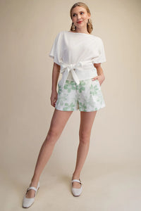 Two Way Tie Boat Neckline Bell Sleeve Knit Top