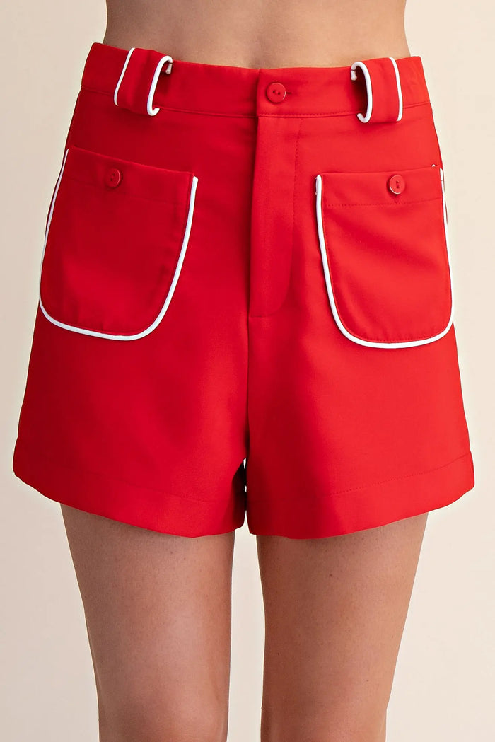 High Waist Front Pocket Piping Detail Shorts