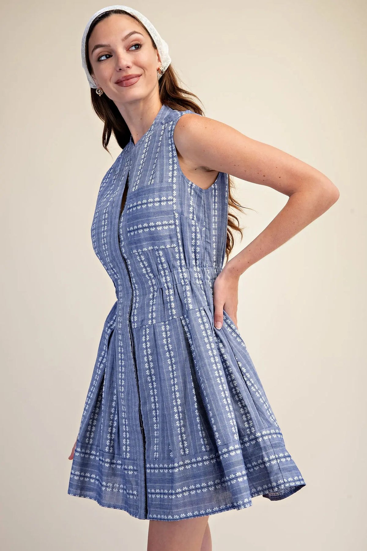 Shirt Dress Sleeveless V-Neck Fit & Flare Embroidery