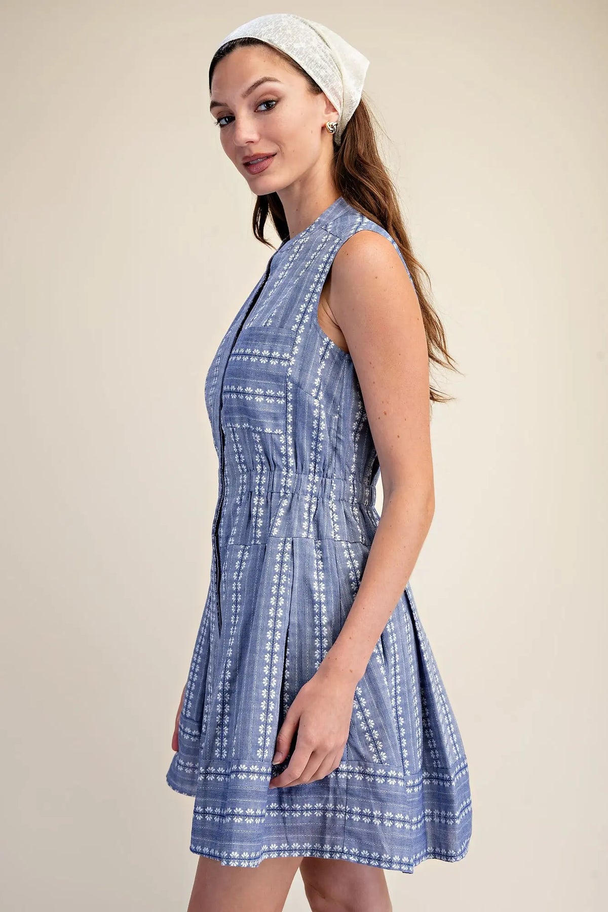 Shirt Dress Sleeveless V-Neck Fit & Flare Embroidery