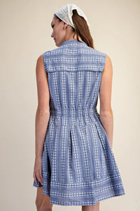 Shirt Dress Sleeveless V-Neck Fit & Flare Embroidery