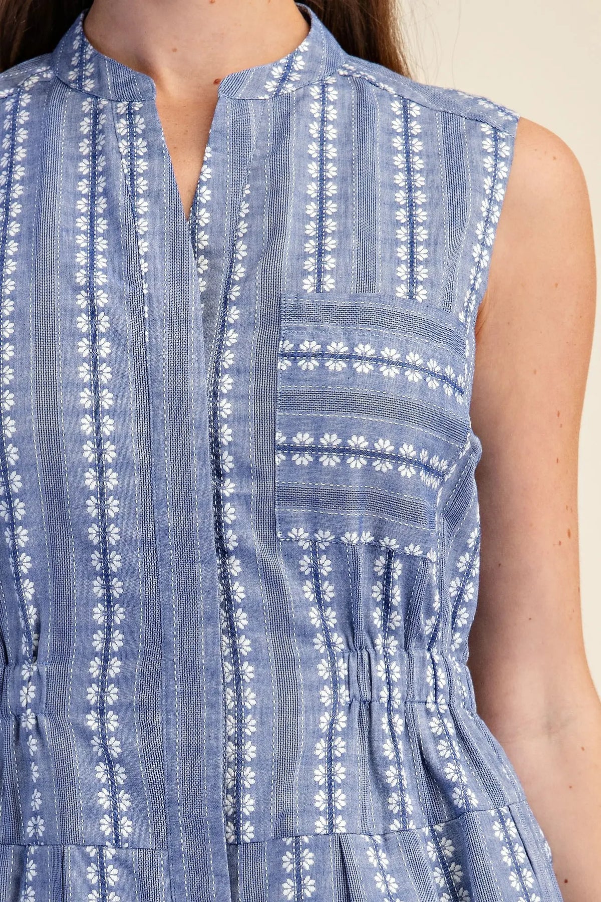Shirt Dress Sleeveless V-Neck Fit & Flare Embroidery
