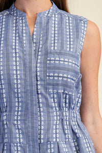 Shirt Dress Sleeveless V-Neck Fit & Flare Embroidery