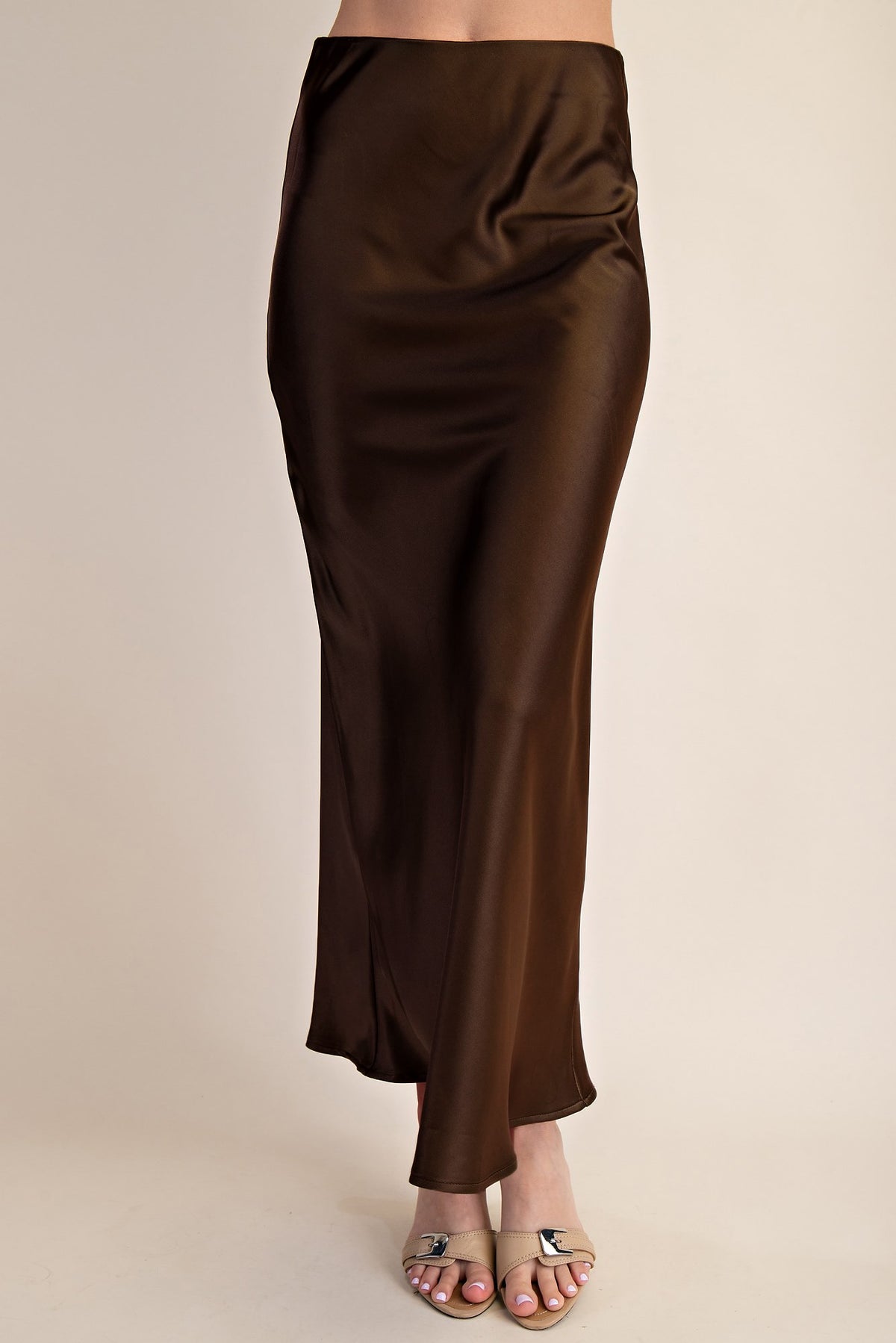 Satin Midi Skirt Waist Elastic Band