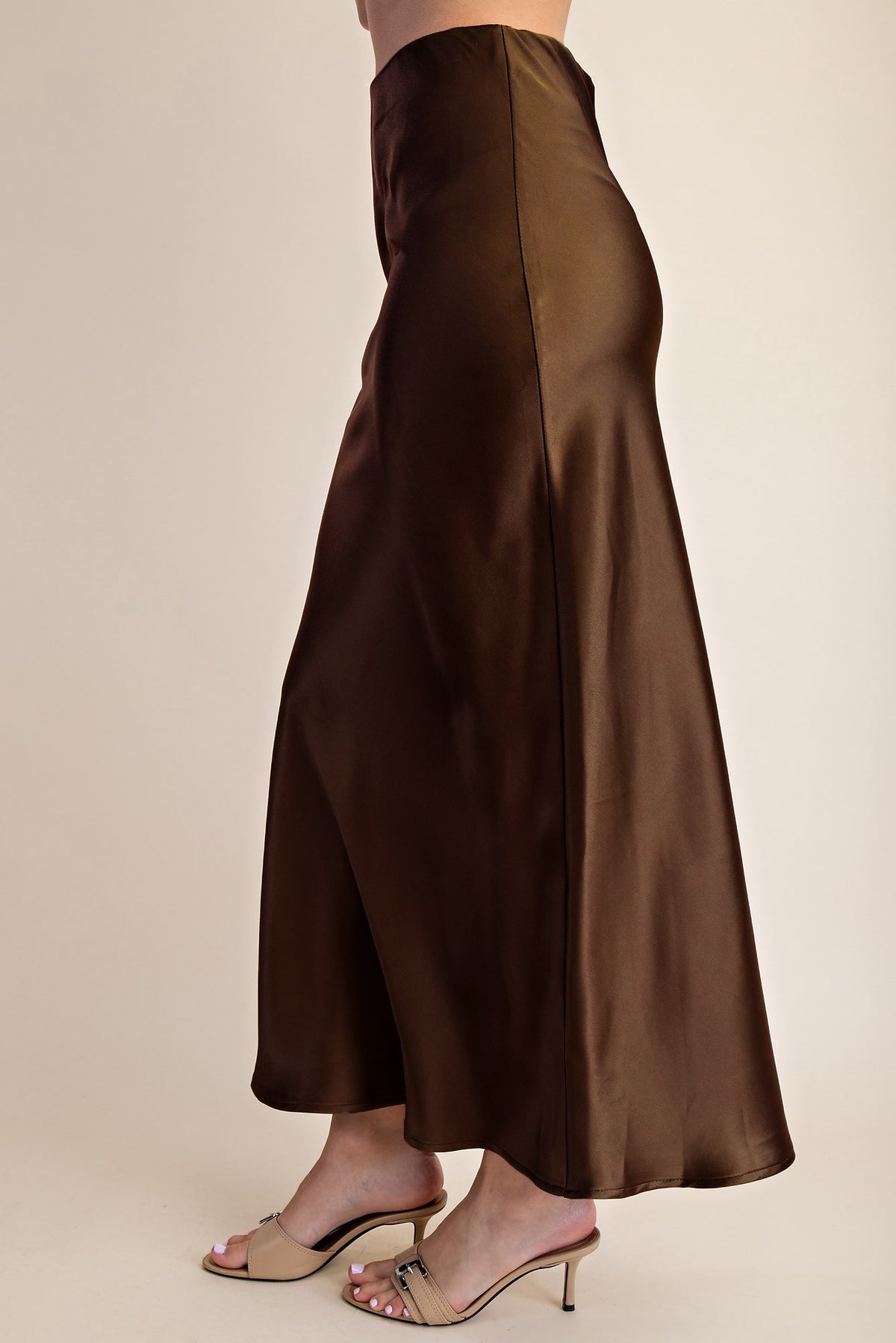 Satin Midi Skirt Waist Elastic Band