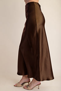 Satin Midi Skirt Waist Elastic Band