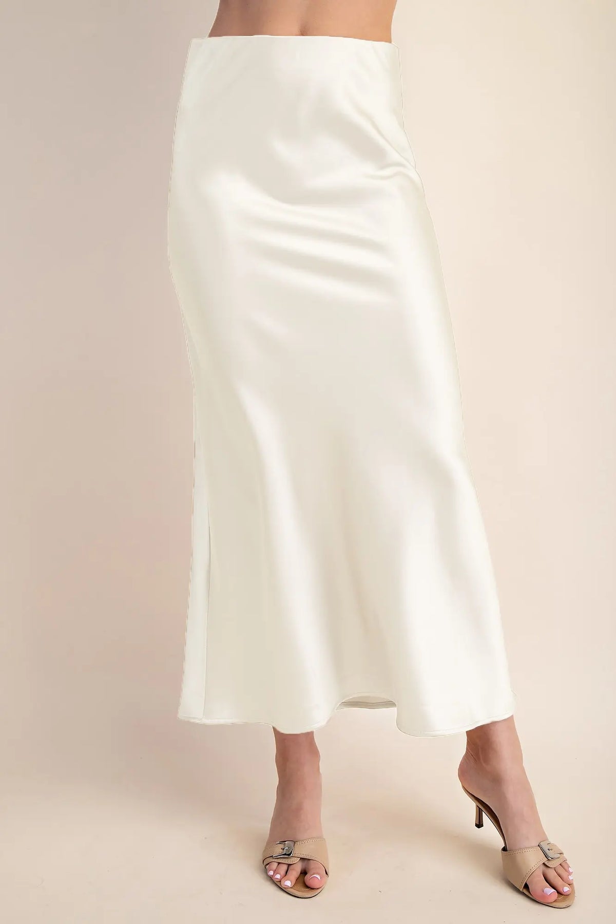 Satin Midi Skirt Waist Elastic Band