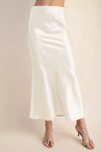 Satin Midi Skirt Waist Elastic Band