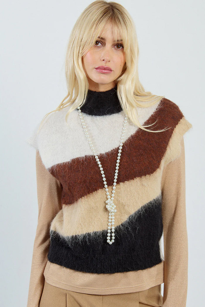 Stand-Up Collar Sleeveless Sweater