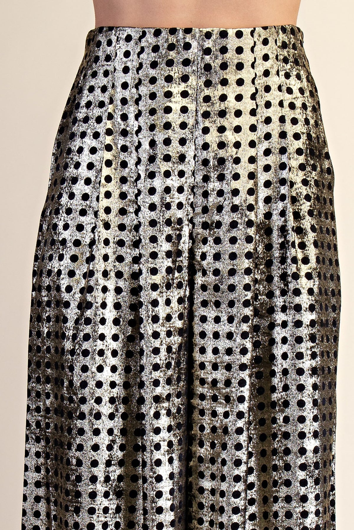 Polka Dot Pleated Metallic Pants