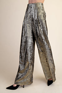 Polka Dot Pleated Metallic Pants