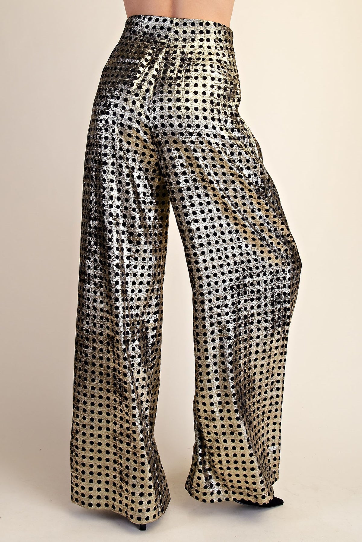 Polka Dot Pleated Metallic Pants