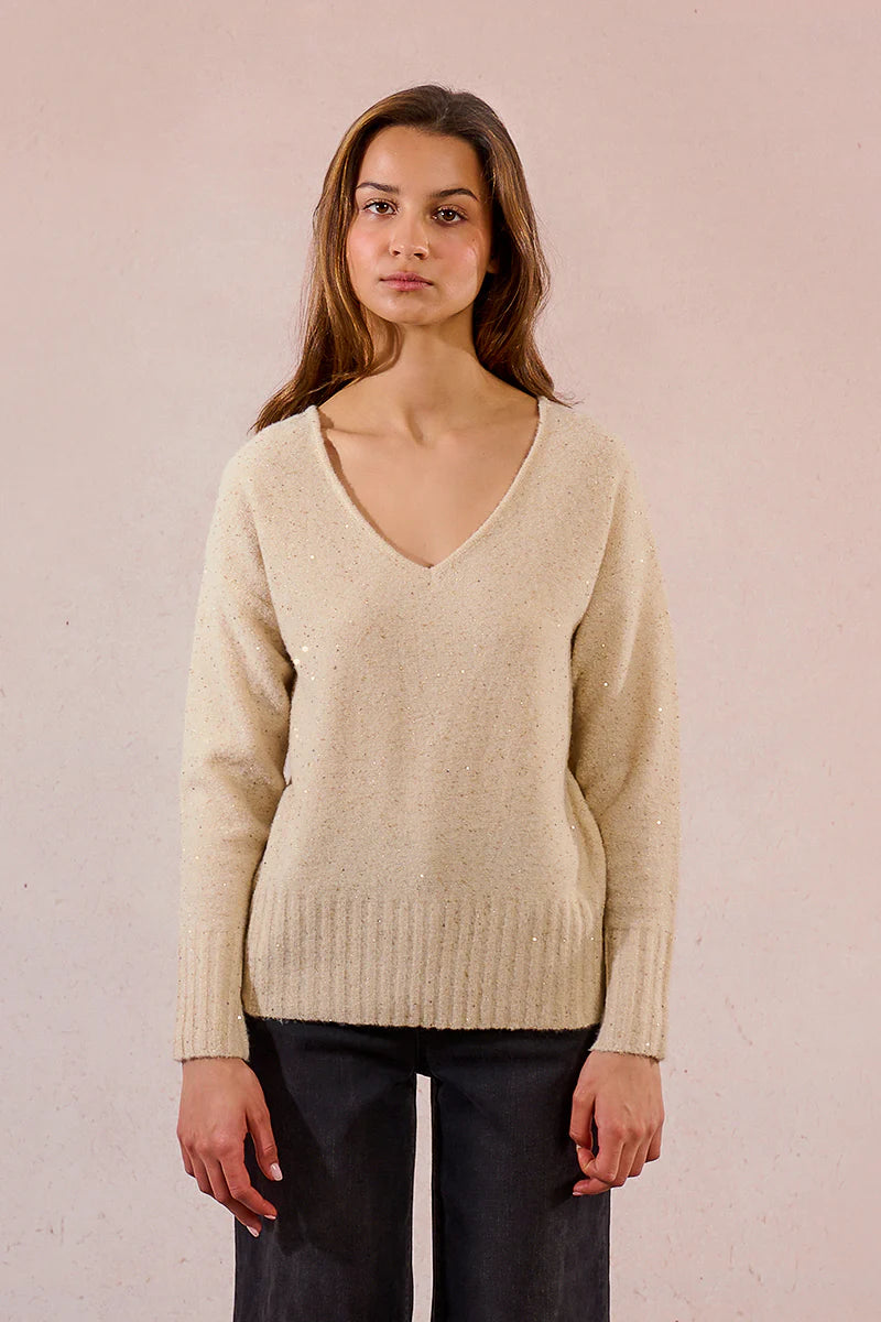 Wide V-Neck Straight Knit Sweater