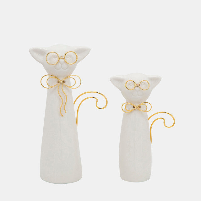 CAT W/GLASSES DECO, WHITE