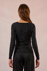 Thin Sequined Knit Sweater W/Scalloped Edges