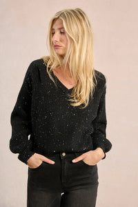 Long Balloon Sleeve Sweater Studded With Sequins