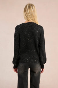 Long Balloon Sleeve Sweater Studded With Sequins