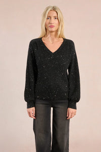 Long Balloon Sleeve Sweater Studded With Sequins
