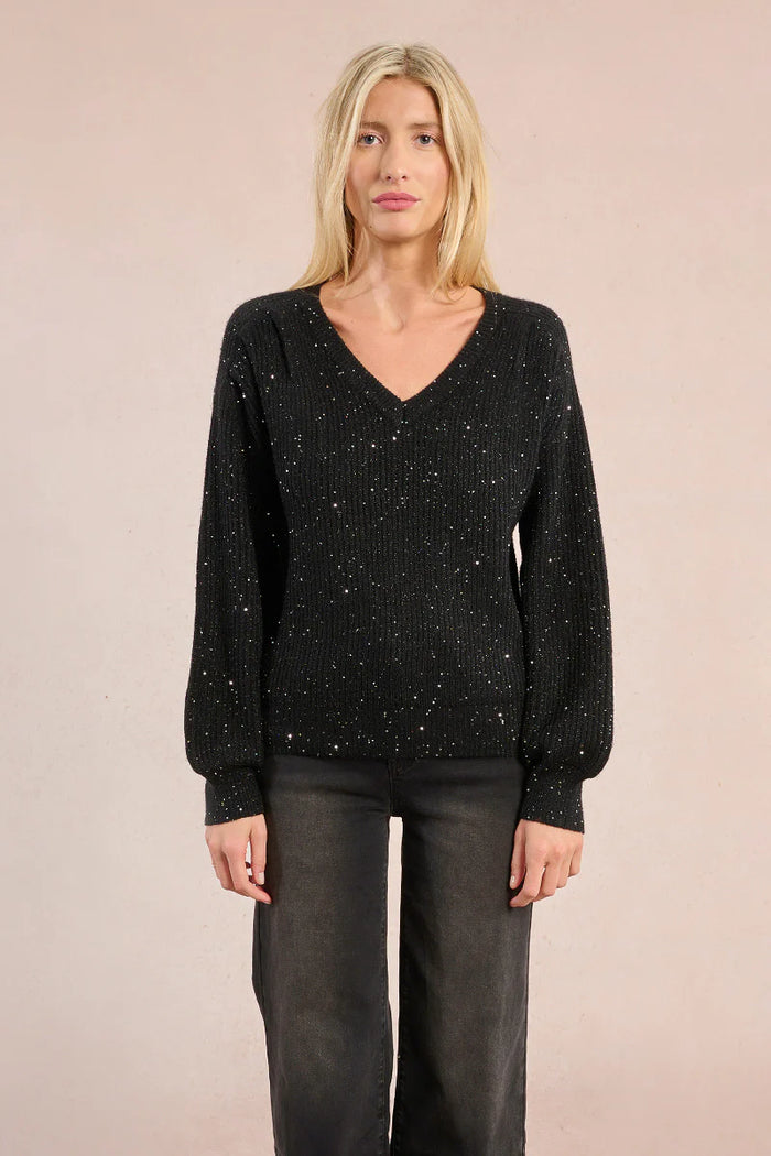 Long Balloon Sleeve Sweater Studded With Sequins