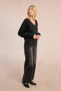 Long Balloon Sleeve Sweater Studded With Sequins