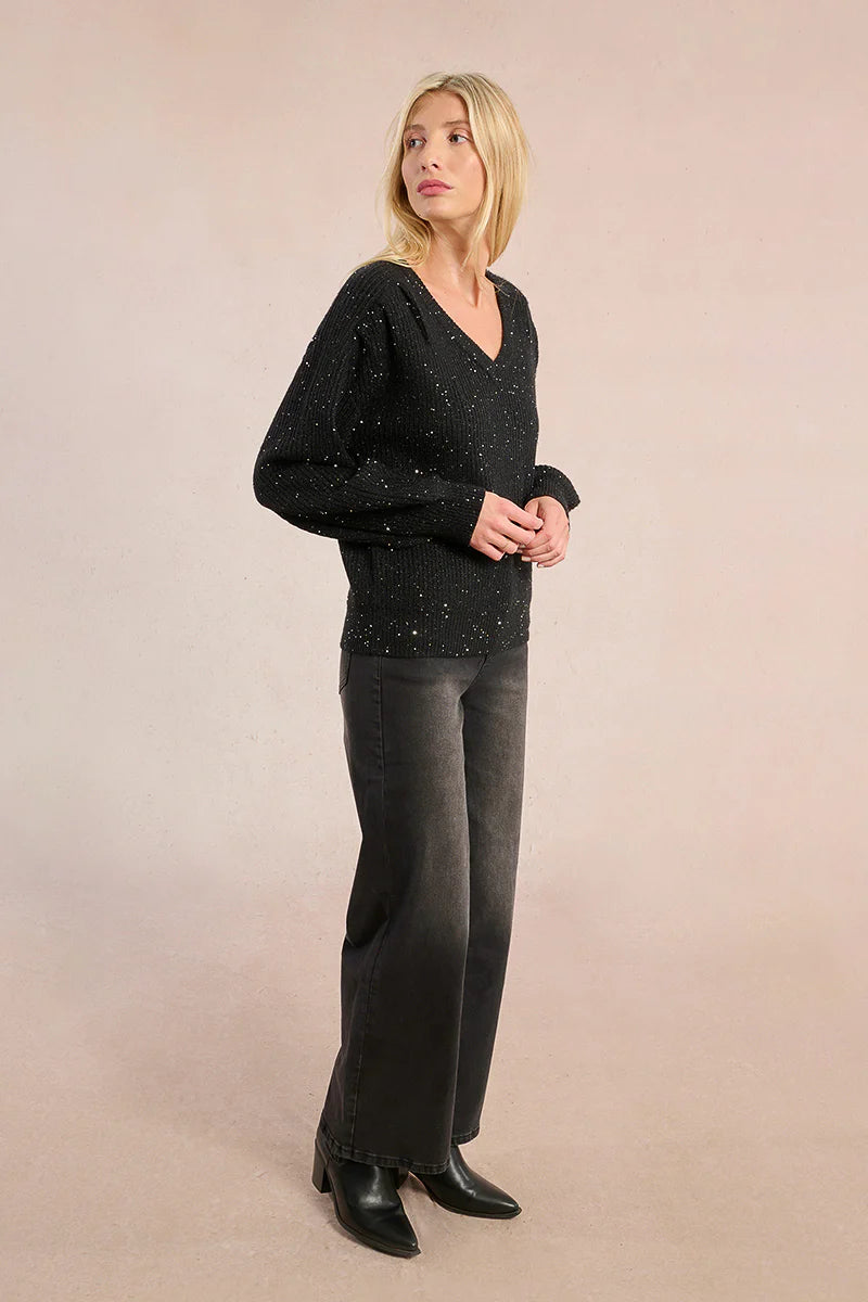Long Balloon Sleeve Sweater Studded With Sequins
