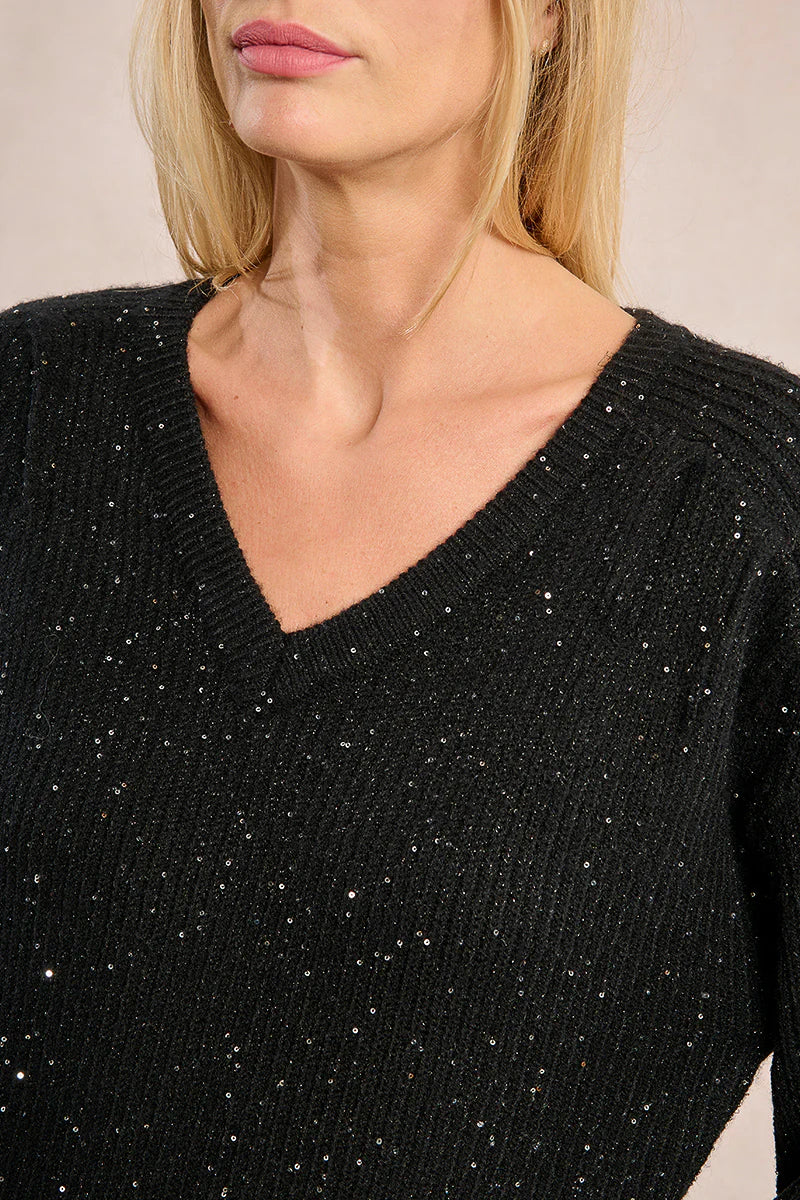 Long Balloon Sleeve Sweater Studded With Sequins