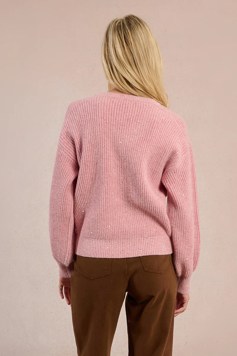 Long Balloon Sleeve Sweater Studded With Sequins