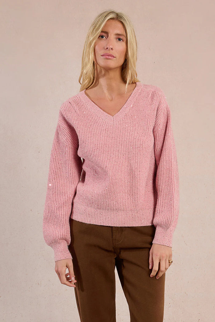 Long Balloon Sleeve Sweater Studded With Sequins