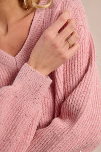 Long Balloon Sleeve Sweater Studded With Sequins