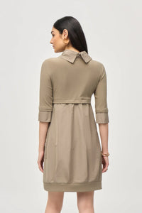 Cowl Neck 3/4 Sleeve Dress W/Front Pockets