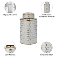 CER, 12" Honeycomb Jar w/Lid, Gold