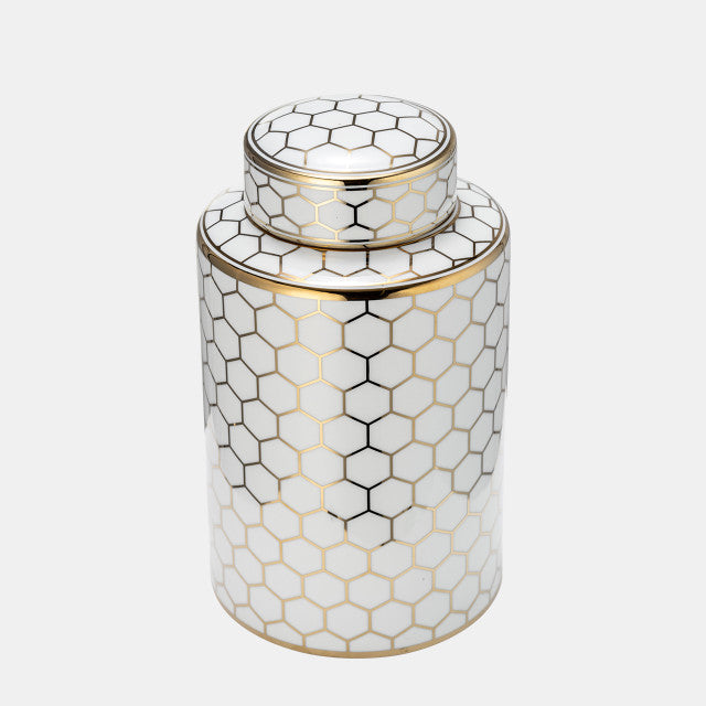 CER, 16" Honeycomb Jar w/Lid, Gold